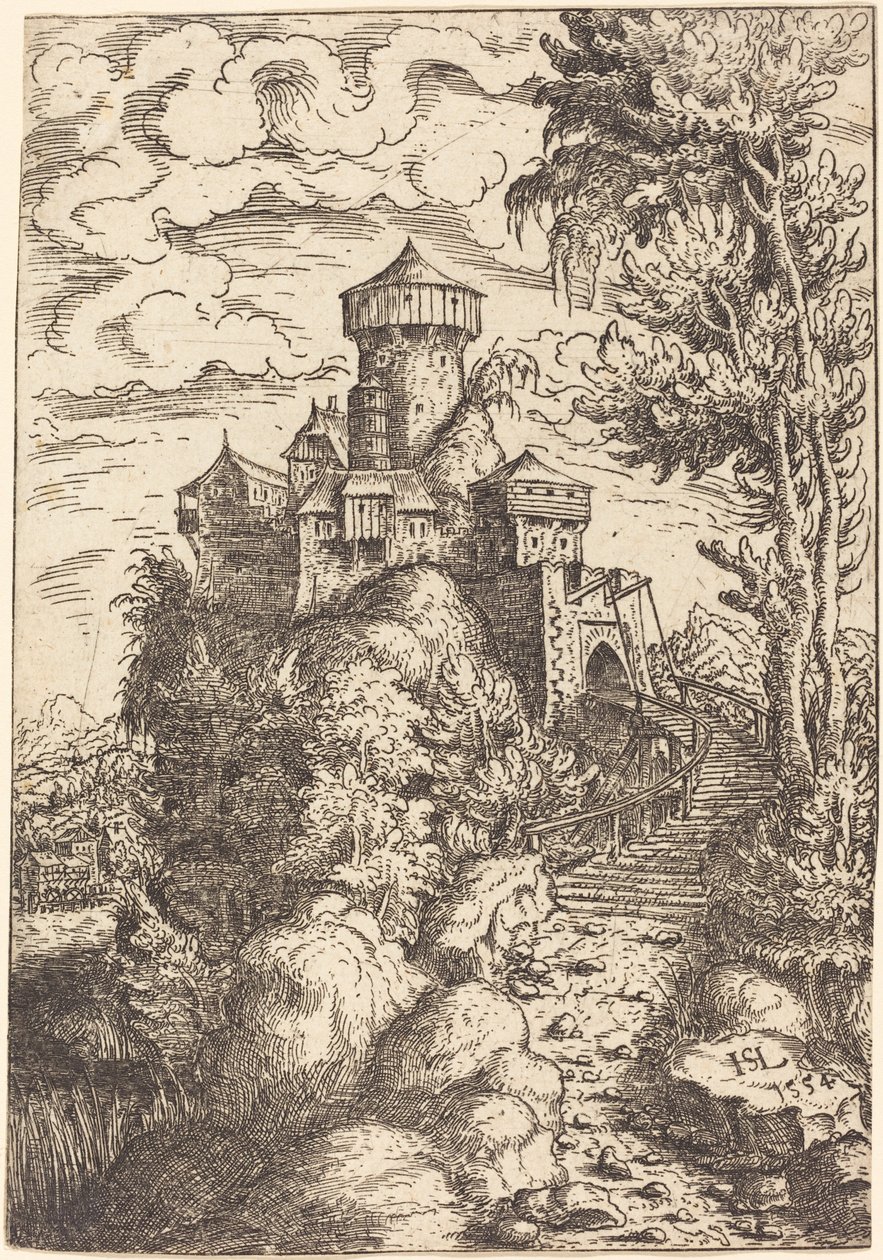 Paysage avec une forteresse et un grand escalier - Hanns Lautensack
