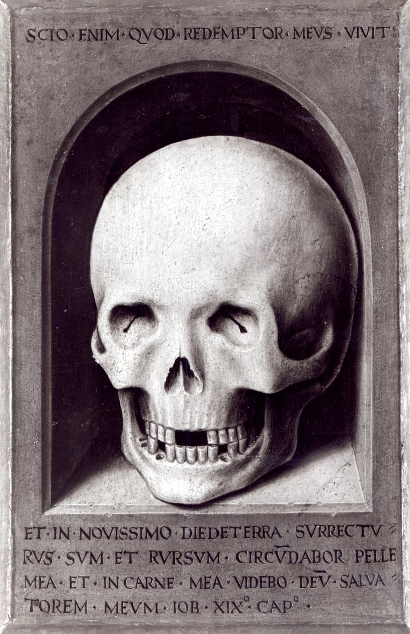 Crâne, panneau droit du revers du Triptyque de la Vanité Terrestre et du Salut Divin, vers 1485 - Hans Memling