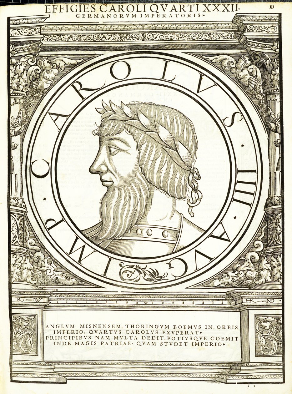 Carolus IIII, illustration de Imperatorum romanorum omnium orientalium et occidentalium verissimae imagines ex antiquis numismatis - Hans Rudolf Manuel Deutsch