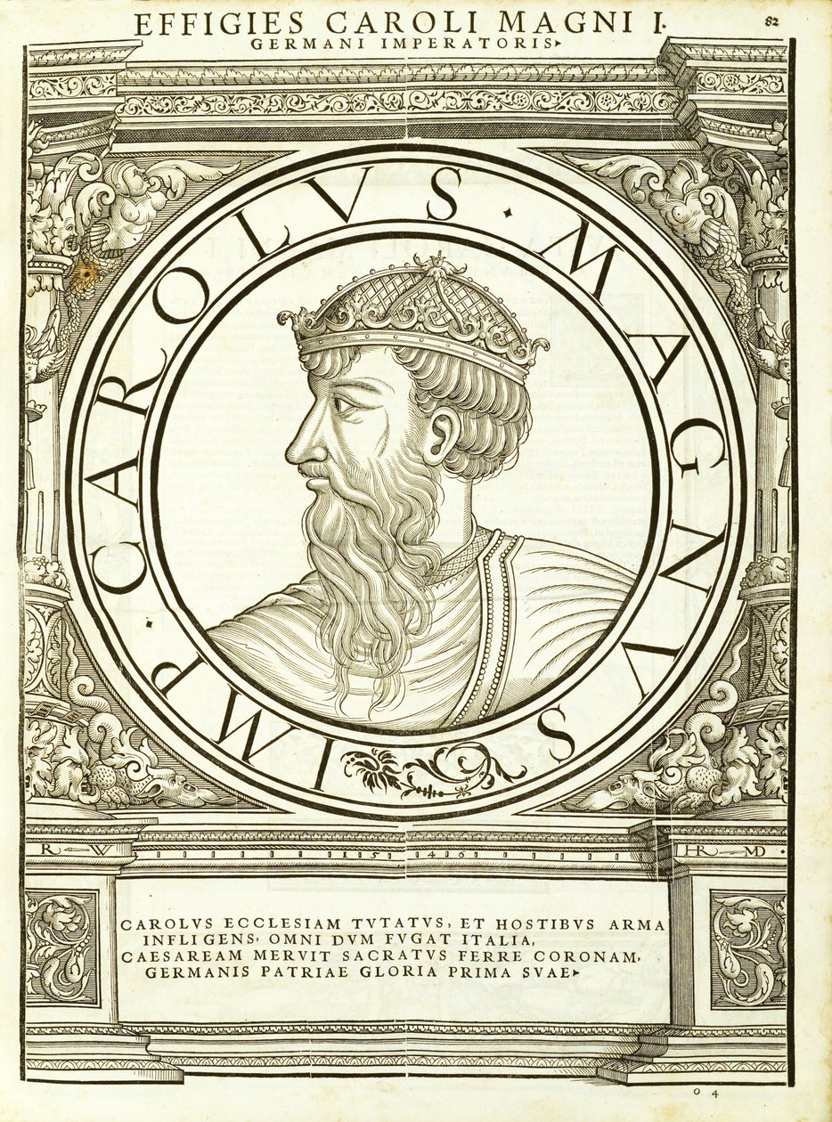 Carolus Magnus, illustration de Imperatorum romanorum omnium orientalium et occidentalium verissimae imagines ex antiquis numismatis - Hans Rudolf Manuel Deutsch