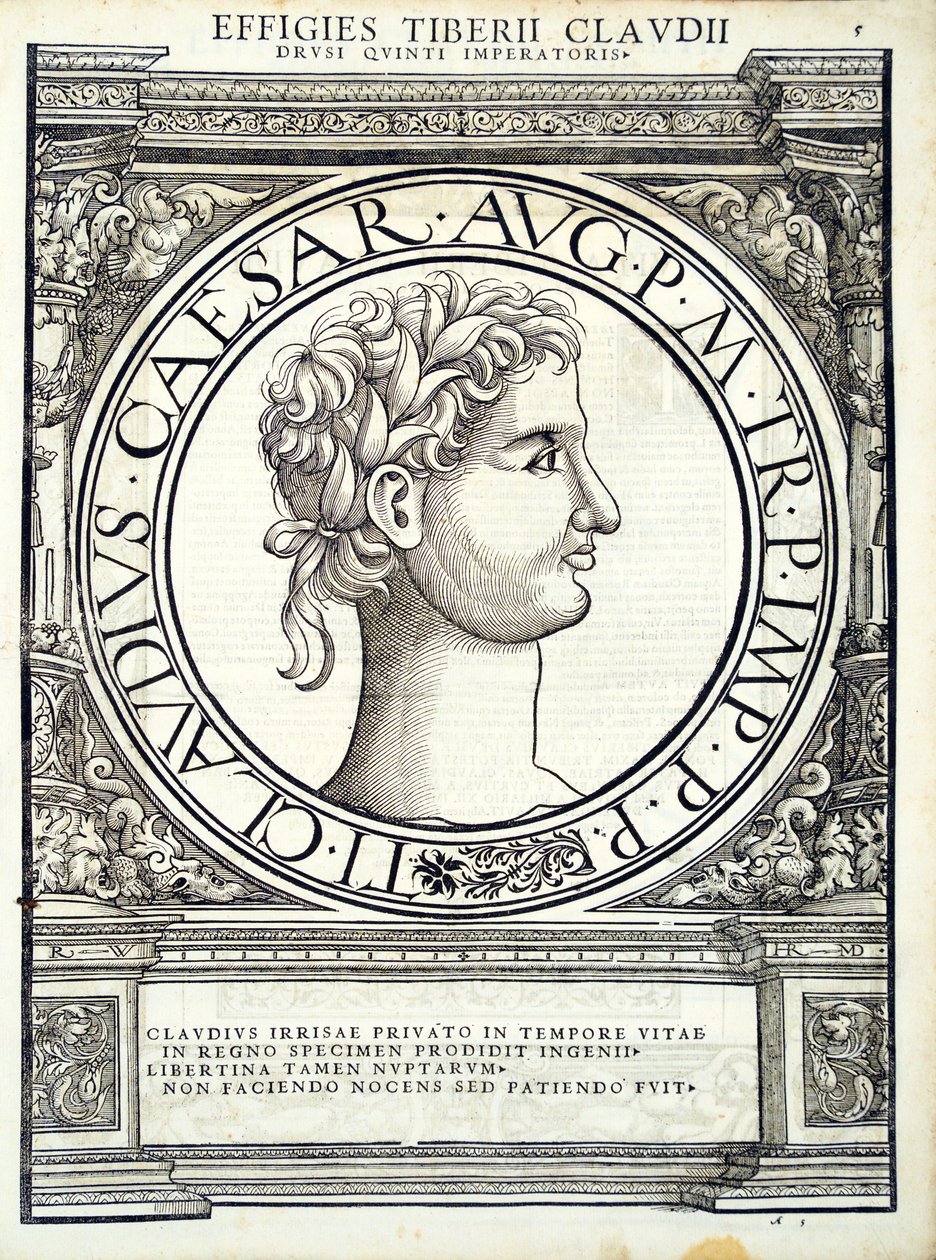 Claude César, illustration de Imperatorum romanorum omnium orientalium et occidentalium verissimae imagines ex antiquis numismatis - Hans Rudolf Manuel Deutsch