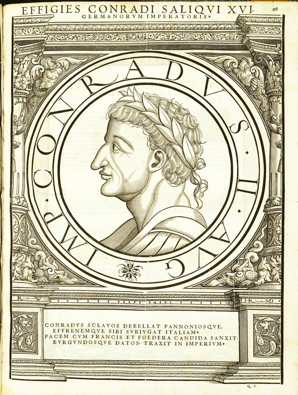 Conradus II Saliquus, illustration de Imperatorum romanorum omnium orientalium et occidentalium verissimae imagines ex antiquis numismatis - Hans Rudolf Manuel Deutsch