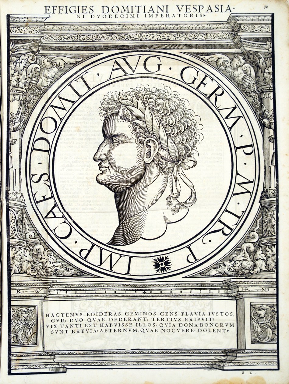 Domitianus, illustration de Imperatorum romanorum omnium orientalium et occidentalium verissimae imagines ex antiquis numismatis - Hans Rudolf Manuel Deutsch