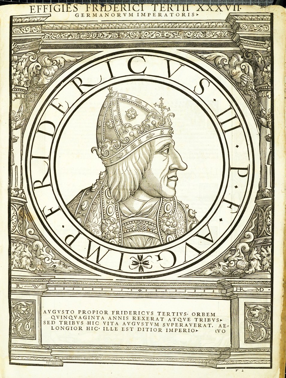 Fridericus III, illustration de Imperatorum romanorum omnium orientalium et occidentalium verissimae imagines ex antiquis numismatis - Hans Rudolf Manuel Deutsch