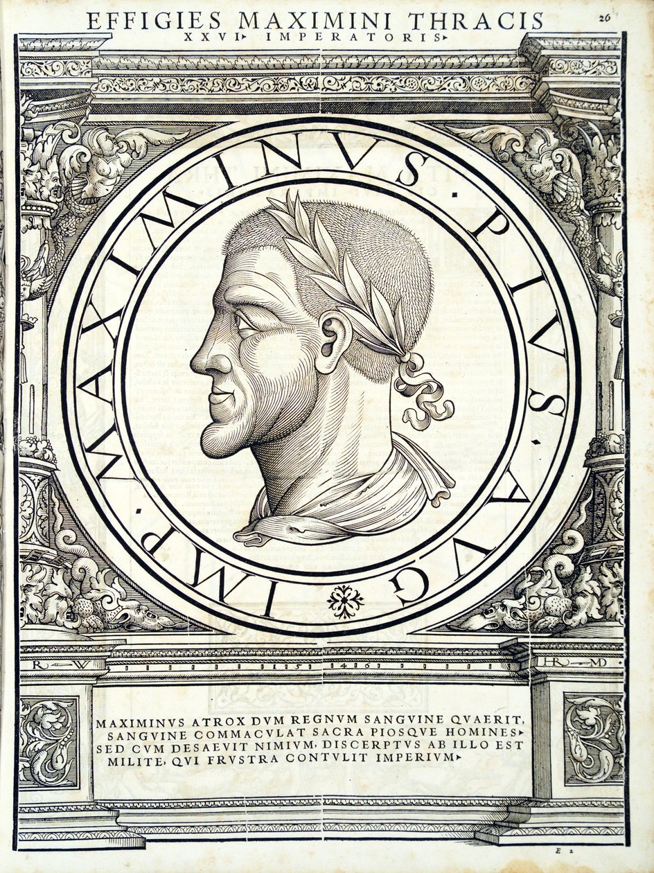 Maximus Thrax, illustration de Imperatorum romanorum omnium orientalium et occidentalium verissimae imagines ex antiquis numismatis - Hans Rudolf Manuel Deutsch