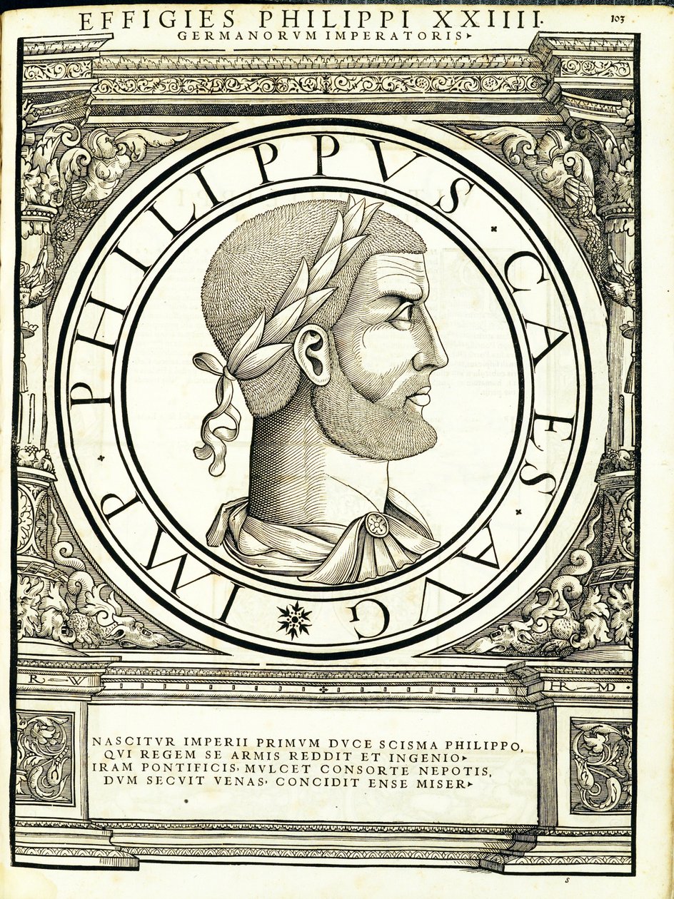 Philippus, illustration de Imperatorum romanorum omnium orientalium et occidentalium verissimae imagines ex antiquis numismatis - Hans Rudolf Manuel Deutsch