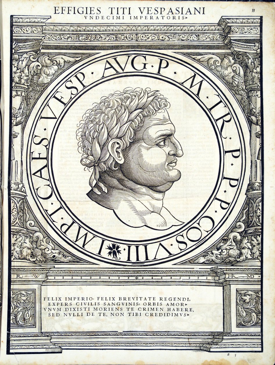Titus Vespasianus, illustration de Imperatorum romanorum omnium orientalium et occidentalium verissimae imagines ex antiquis numismatis - Hans Rudolf Manuel Deutsch