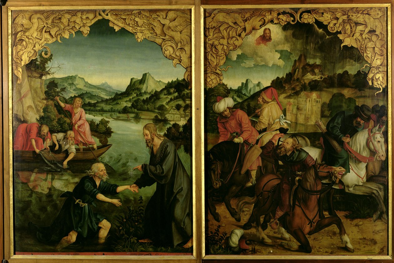 Histoires des saints Pierre et Paul : détail montrant de gauche à droite, la vocation de Saint Pierre, la conversion de Saint Paul (détail) - Hans von Klumbach