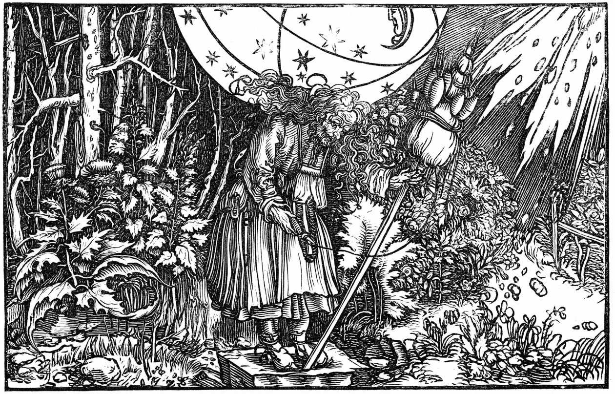 Vieille femme (sorcière ou fée) filant - Hans (after) Holbein the Younger