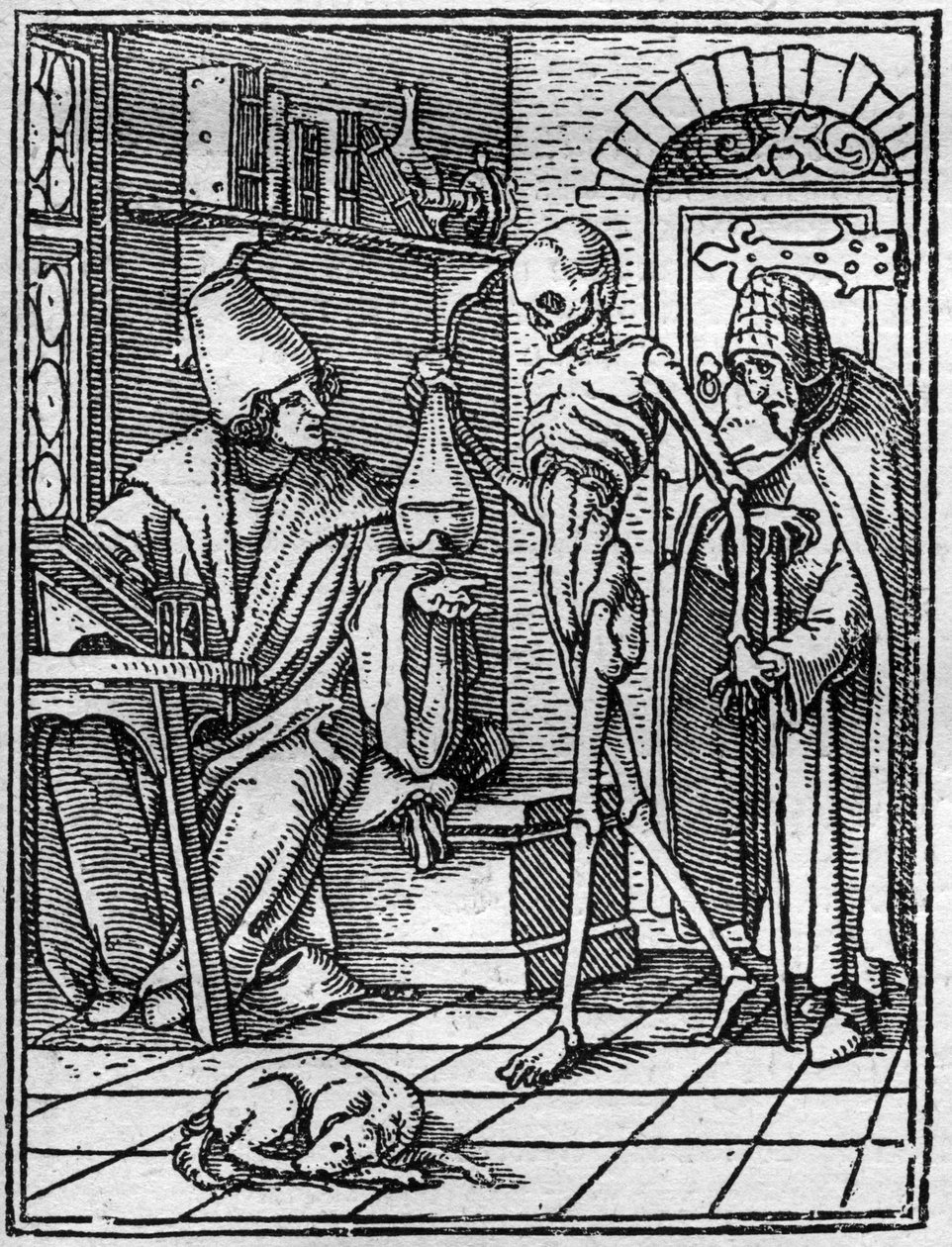 Les simulacres de la mort de Hans Holbein le Jeune (1497-1543) : le médecin. La Mort s