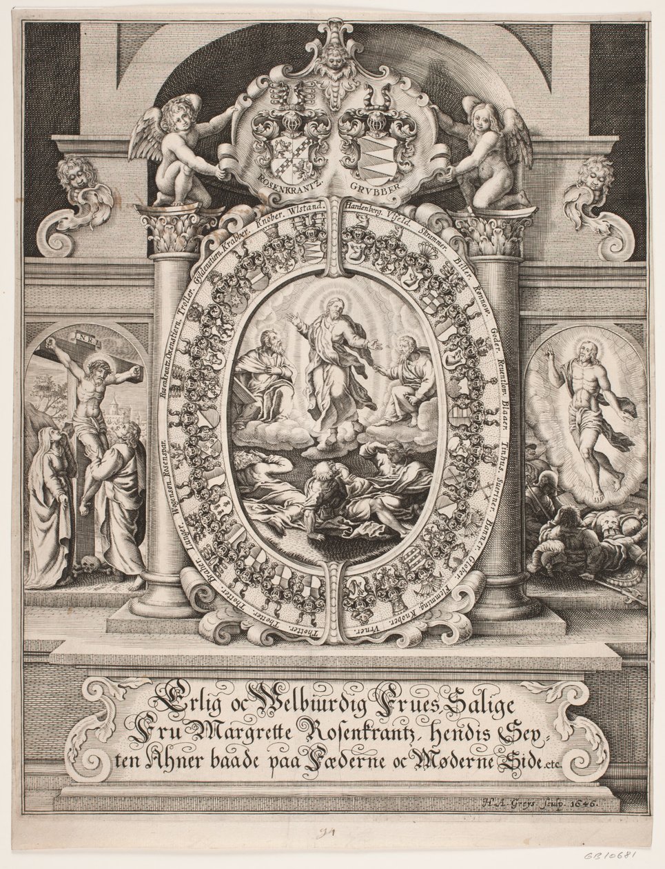 La transfiguration du Christ. Entouré des armoiries de Margrethe Rosenkrantz - Hans Andreas Greys