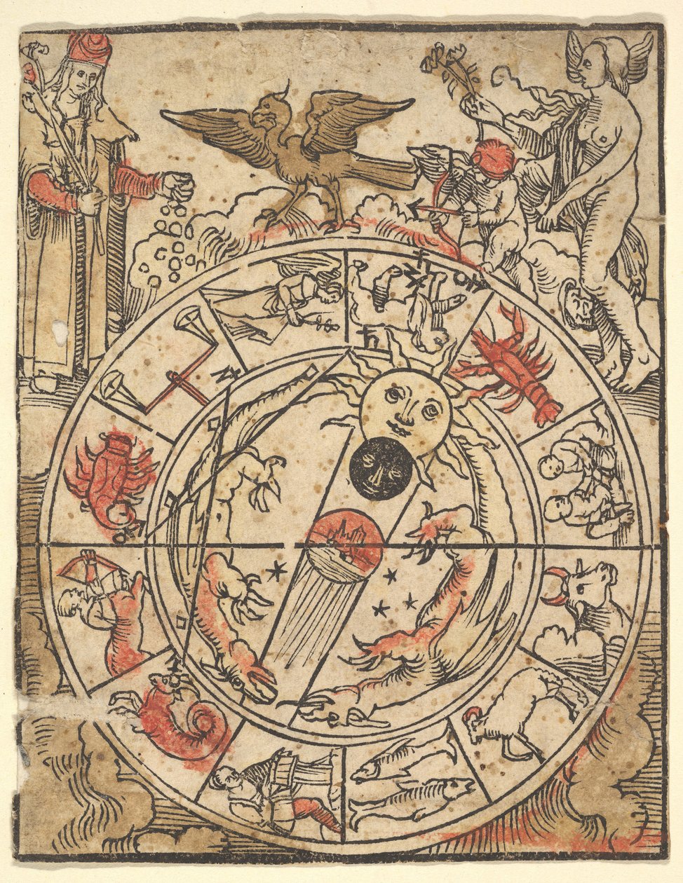 Carte des signes du zodiaque avec Vénus, Cupidon et un saint évêque - Hans Baldung