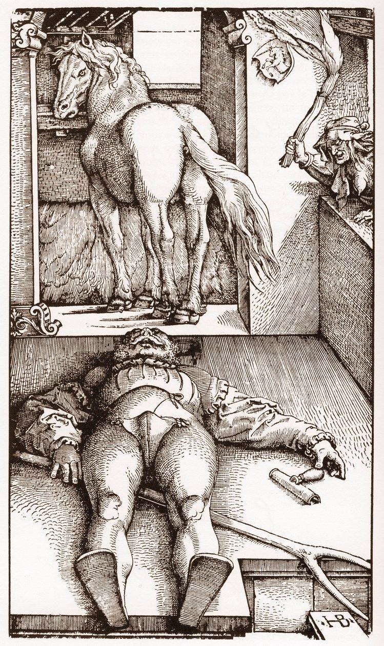 Le palefrenier ensorcelé - (Palefrenier endormi et sorcière) gravure sur bois par Hans Baldung Grien (1485-1544) vers 1544 - Hans Baldung Grien