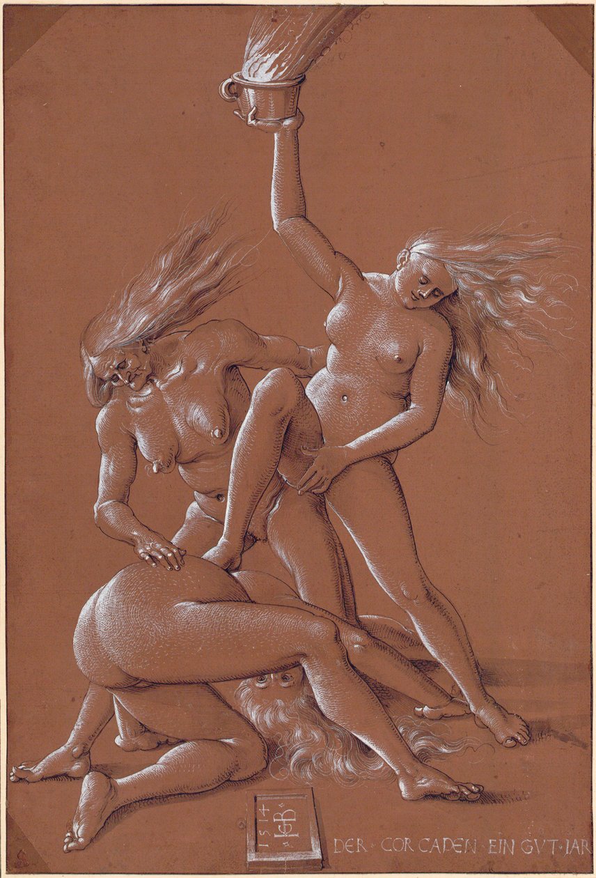 Voeux de nouvelle année avec trois sorcières nues - Hans Baldung Grien