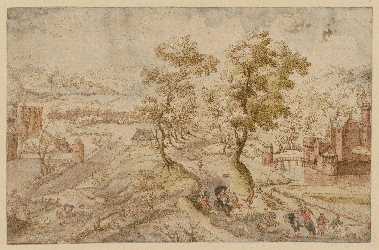 Paysage vallonné avec deux châteaux d