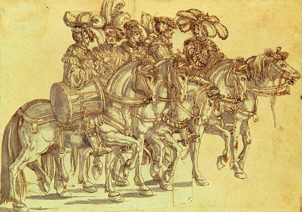 Cinq tambours à cheval, c.1500 - Hans Burgkmair