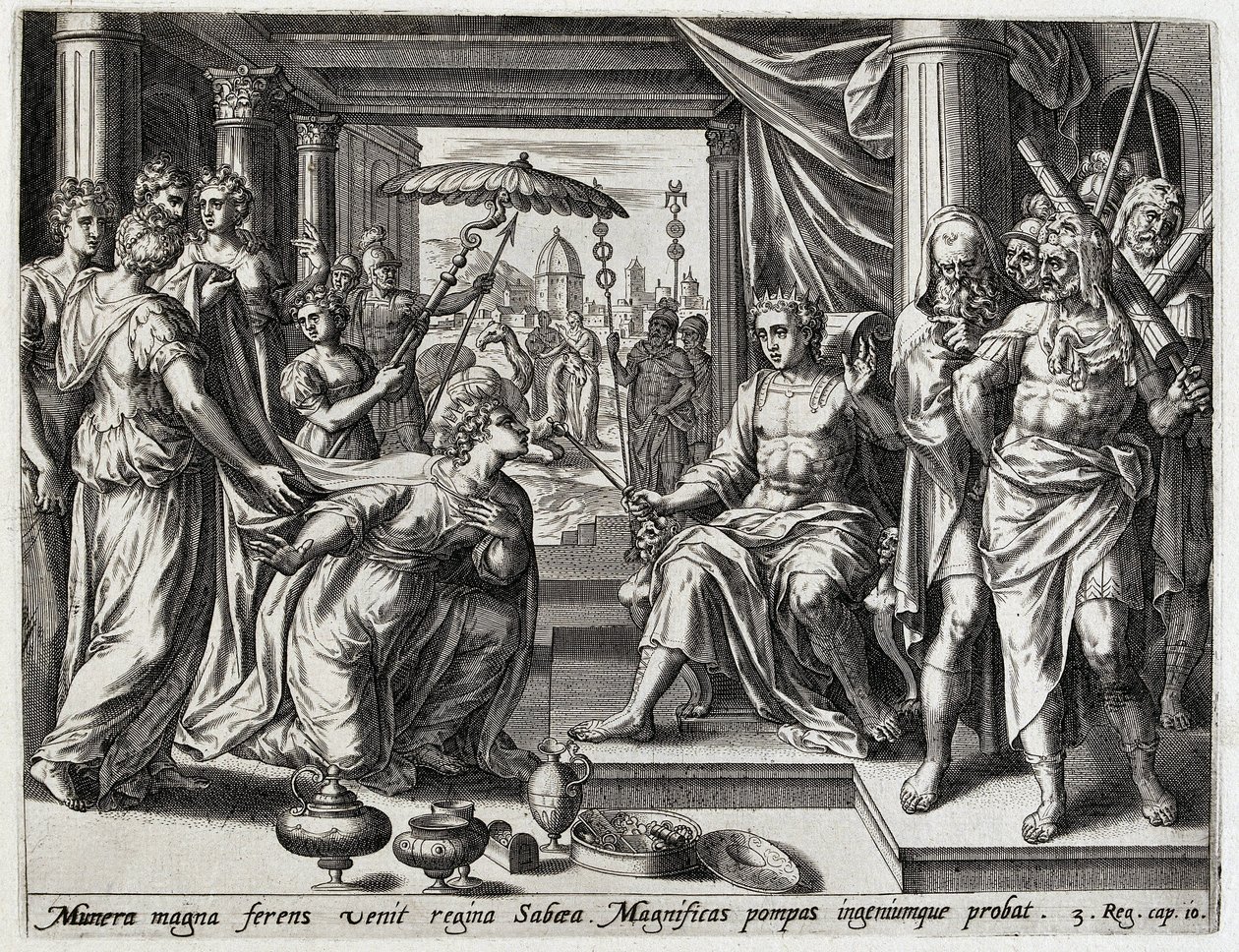 Salomon reçoit la reine de Saba - Hans Collaert (I) (attributed to)