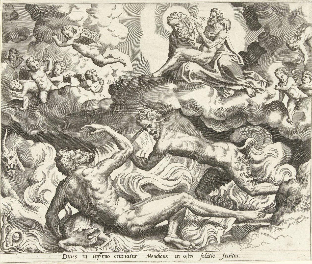 Lazare au paradis et le riche en enfer (Histoire de Lazare et du riche) - Hans Collaert (I) (possibly)