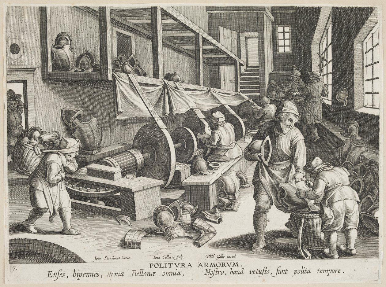 Politura Armorum (Polissage des Armes), planche 17 de la série Nova Reperta (Découvertes Modernes) c.1588 - Hans Collaert