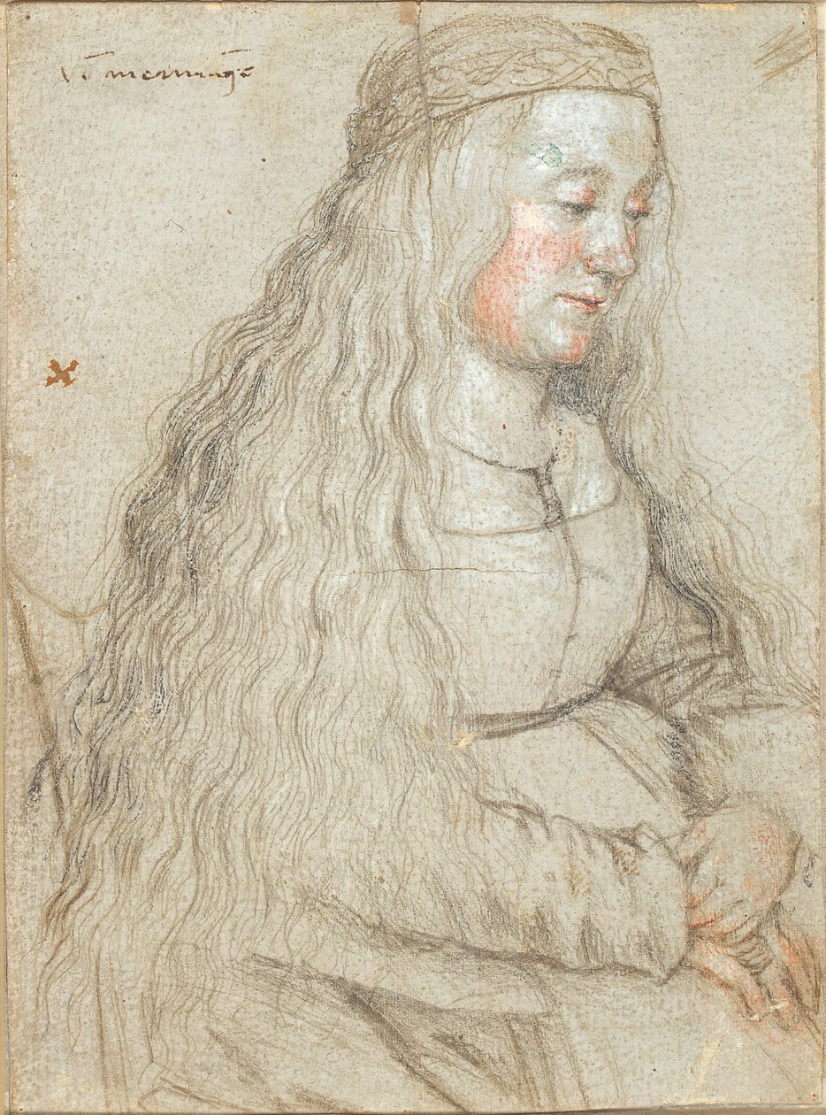 Mariée assise avec cheveux lâchés et bandeau - Hans Holbein d.Æ.