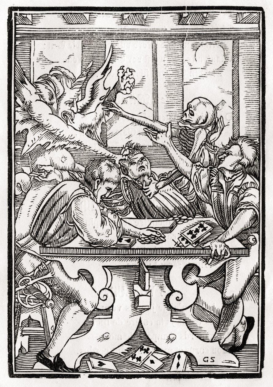 La mort et le diable viennent pour le joueur de cartes, gravé par Georg Scharffenberg, de 