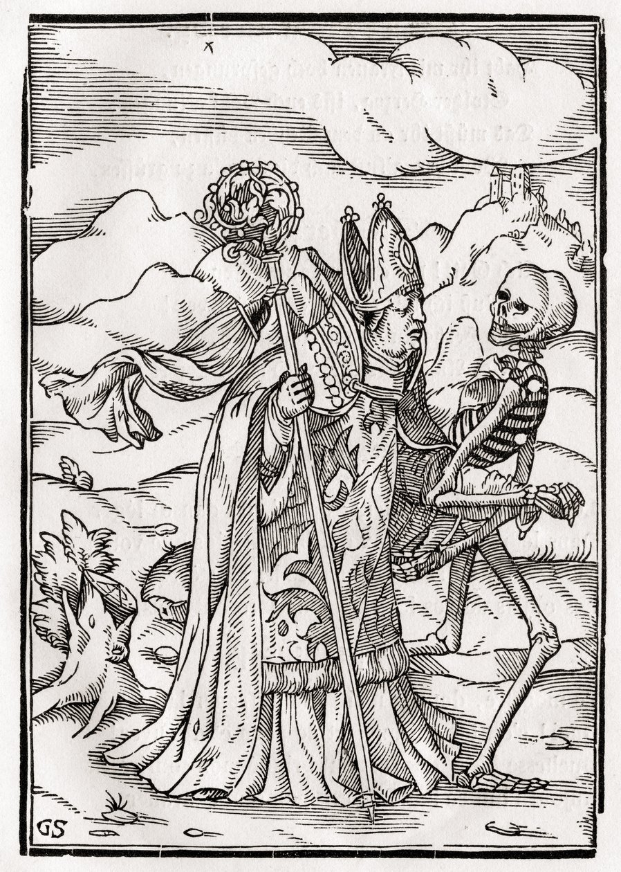 La Mort vient au prélat, gravé par Georg Scharffenberg, de 