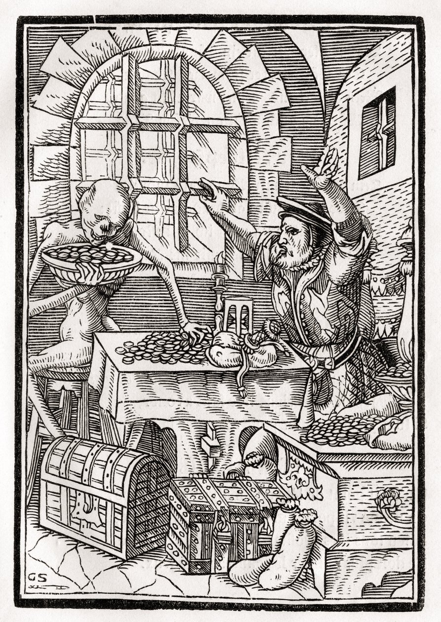La mort vient au misérable ou usurier, gravé par Georg Scharffenberg, de 