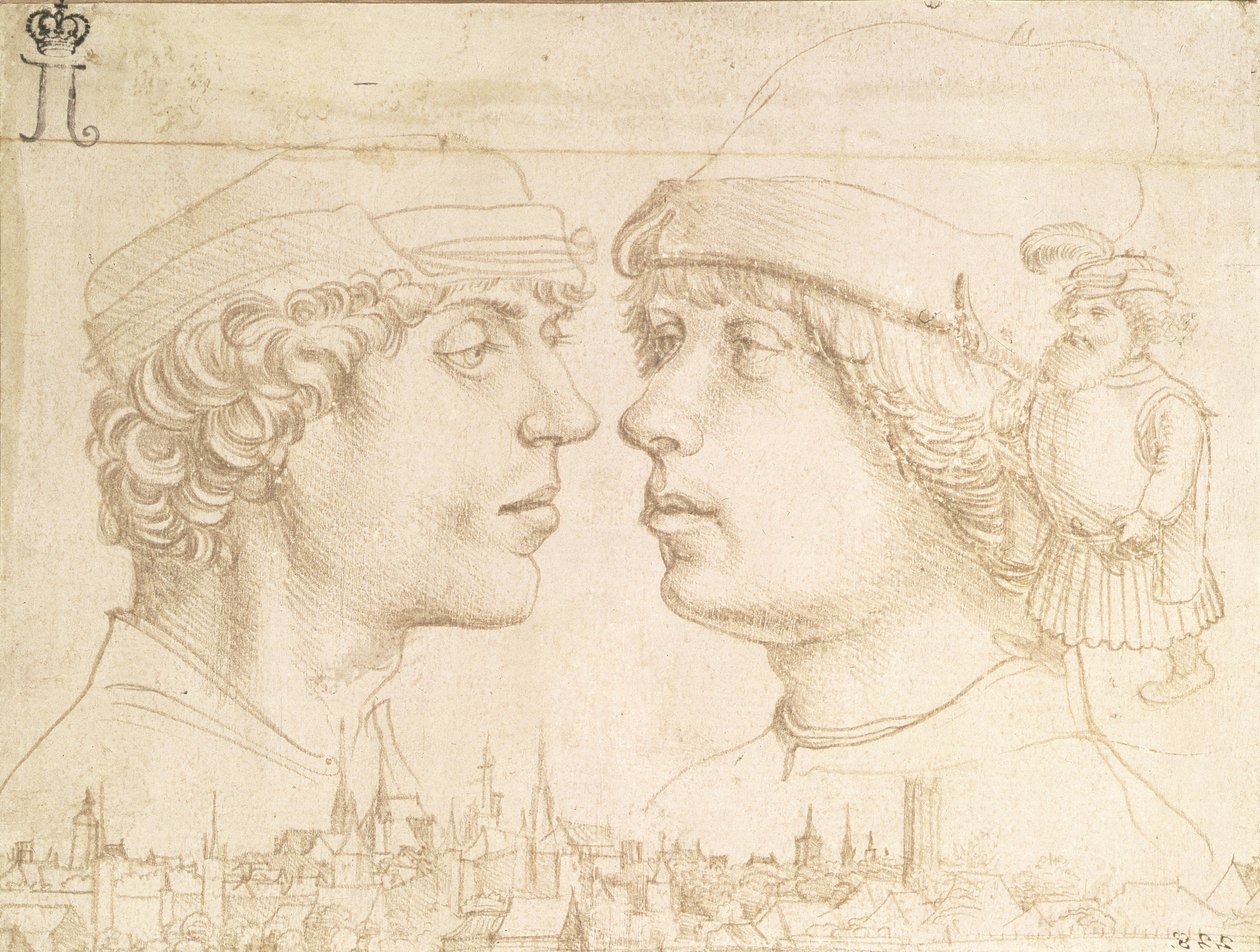 Portraits de deux jeunes, un nain et un paysage urbain, c.1514 - Hans Holbein der Jüngere
