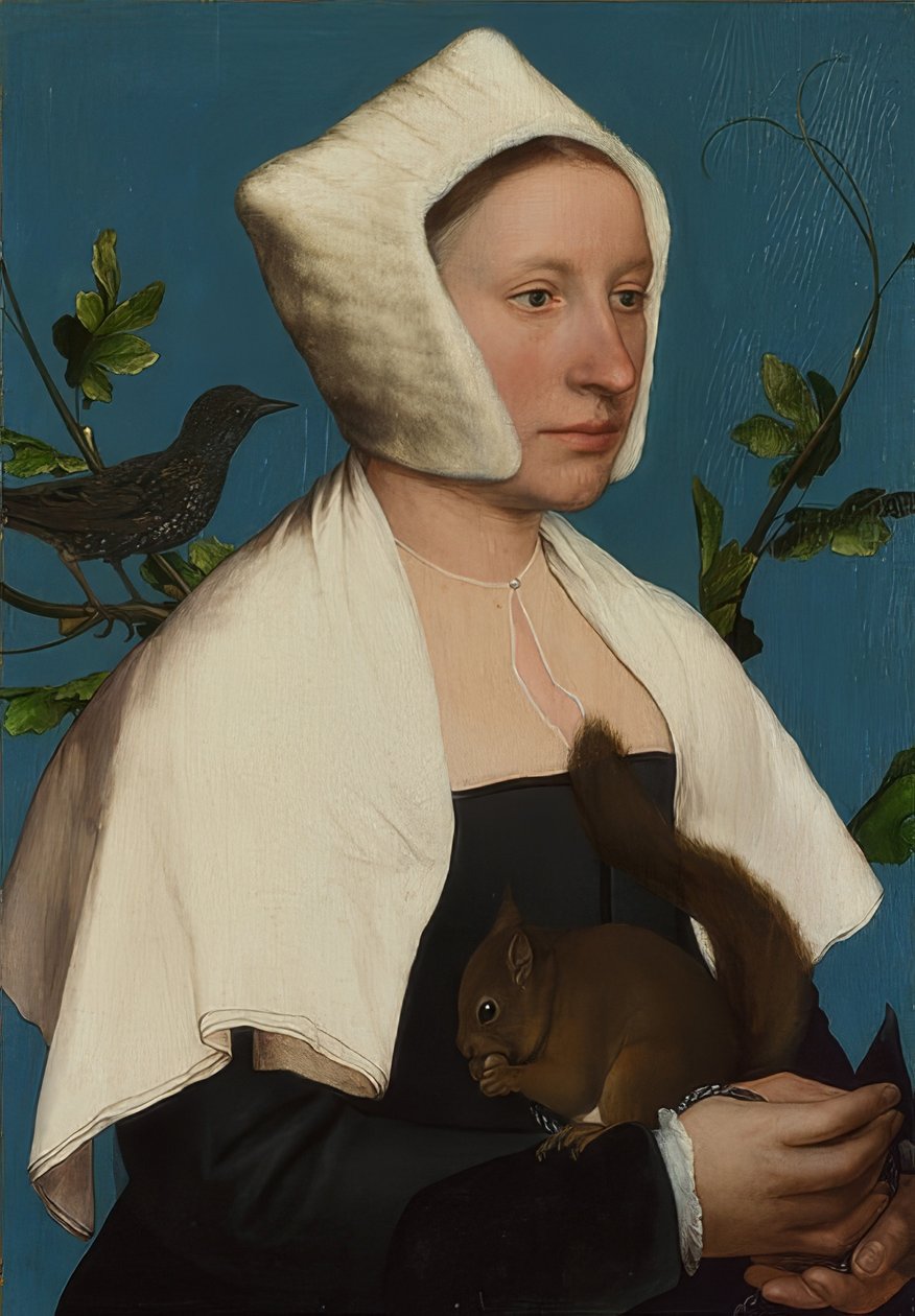Dame avec écureuil et étourneau (Anne Lovell ?) - Hans Holbein der Jüngere