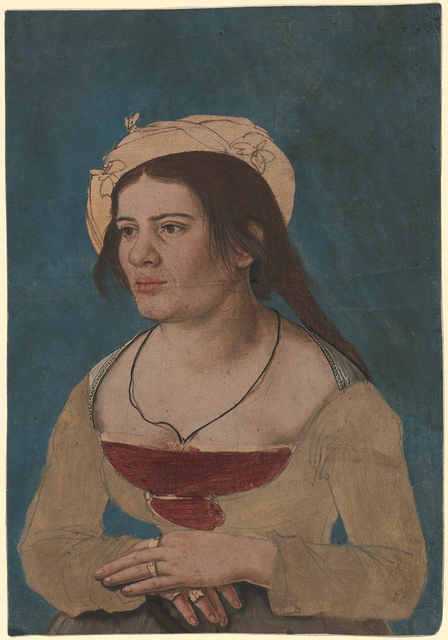 Hans Holbein le Jeune (entourage) - Portrait de jeune femme au corsage rouge, Inv. 1823.143 - Hans Holbein the Younger