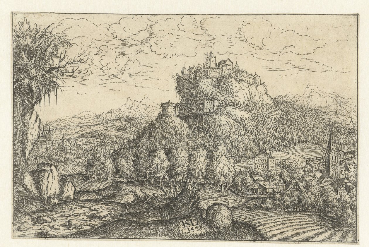 Paysage avec un château sur une montagne - Hans Lautensack