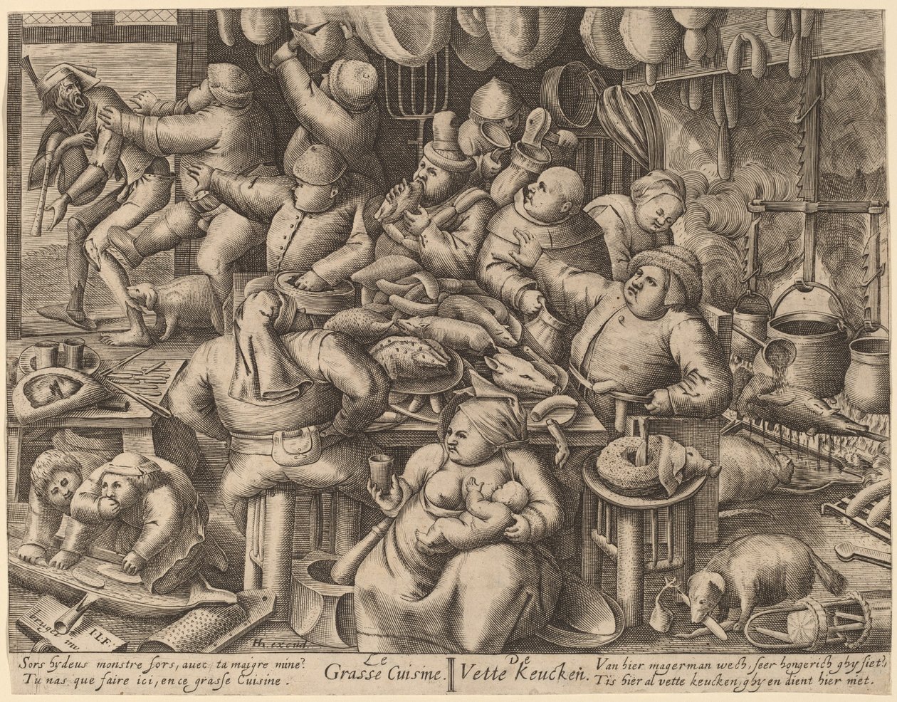 La cuisine grasse - Hans Liefrinck I, after Pieter van der Heyden, after Pieter Bruegel the Elder