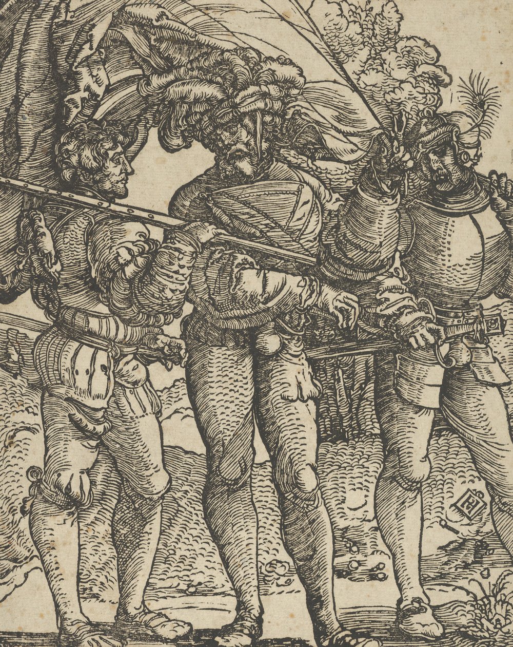 Un porte-étendard flanqué de deux lansquenets - Hans Schäufelein the Elder