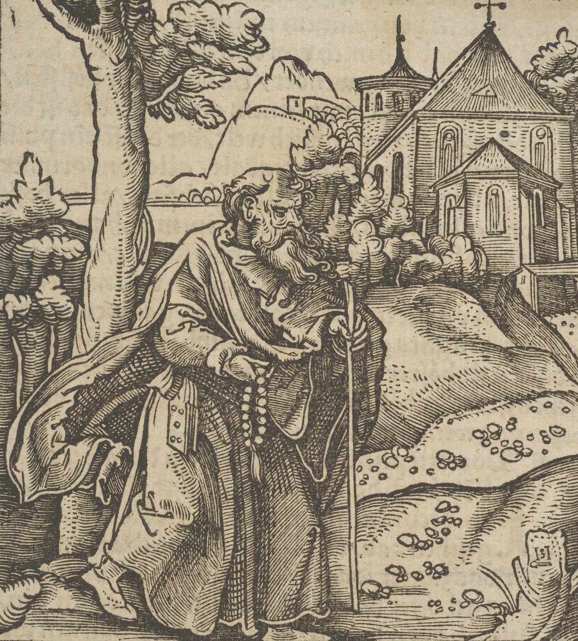Un vieux pèlerin marchant vers la droite, de Hymmelwagen auff dem, wer wol lebt..., 1517 - Hans Schäufelein the Elder