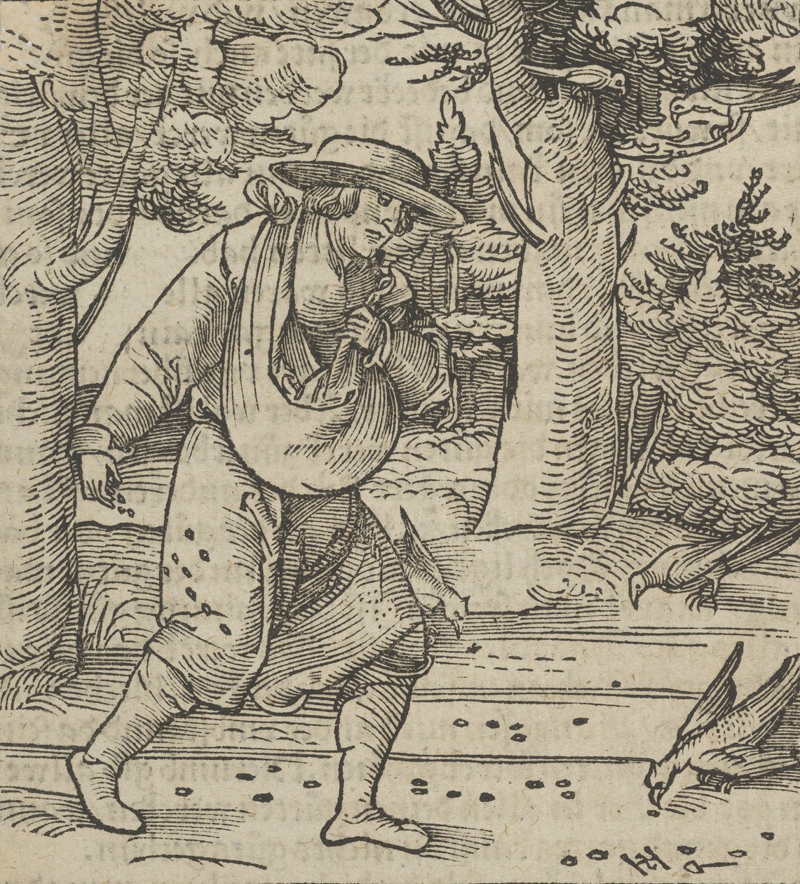 Les oiseaux mangeant les graines du semeur, de Hymmelwagen auff dem, wer wol lebt... - Hans Schäufelein the Elder