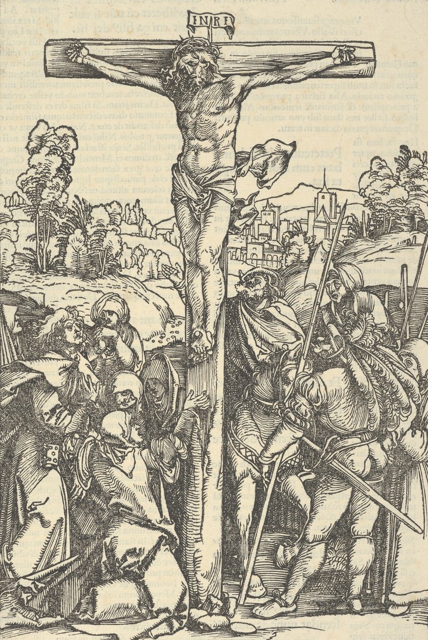 La Crucifixion, de Der beschlossen gart des rosenkranzes marie - Hans Schäufelein the Elder