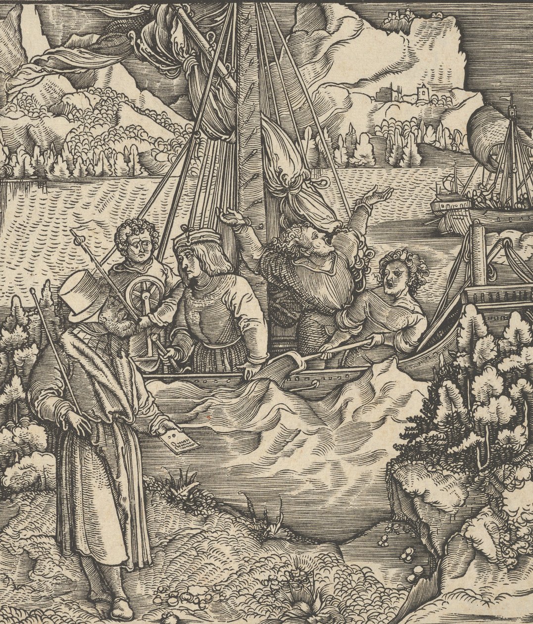 Unfalo mettant en danger le navire de Theuerdanck, de Theuerdanck, 1517 - Hans Schäufelein the Elder