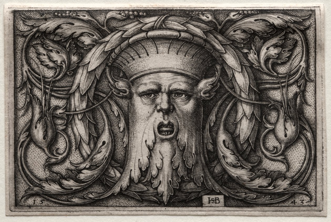 Ornement de tête de satyre et couronne - Hans Sebald Beham