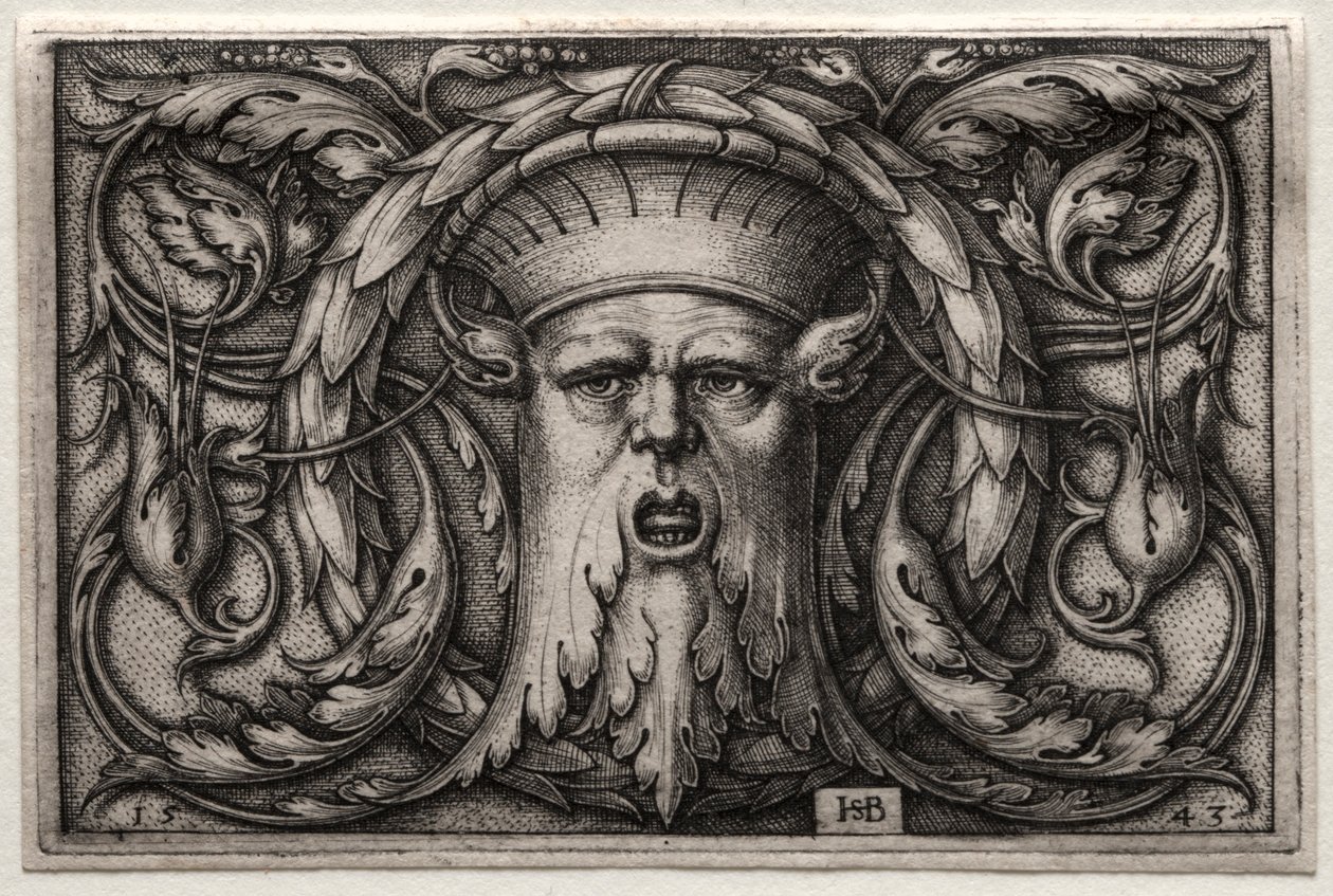 Ornement de tête de satyre et couronne, 1543 - Hans Sebald Beham