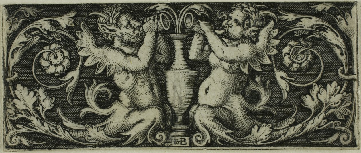 Ornement avec deux tritons, de Quatre Vignettes - Hans Sebald Beham