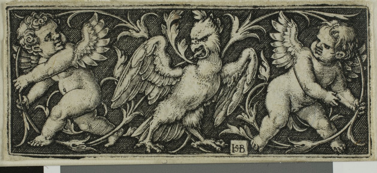 Ornement avec un aigle et deux génies, de Quatre Vignettes - Hans Sebald Beham