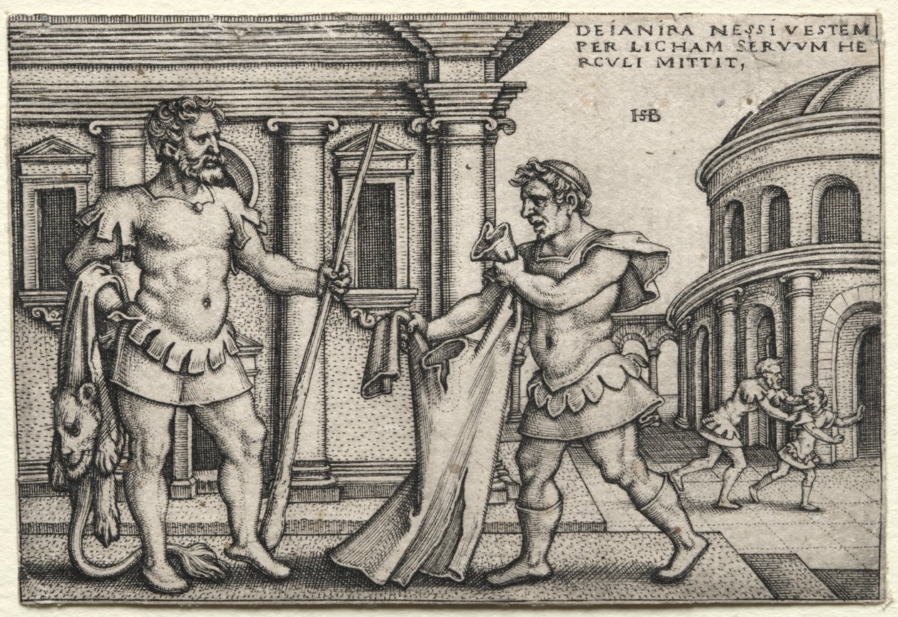 Hercule recevant le vêtement trempé dans le sang de Nessuss, 1542. - Hans Sebald Beham