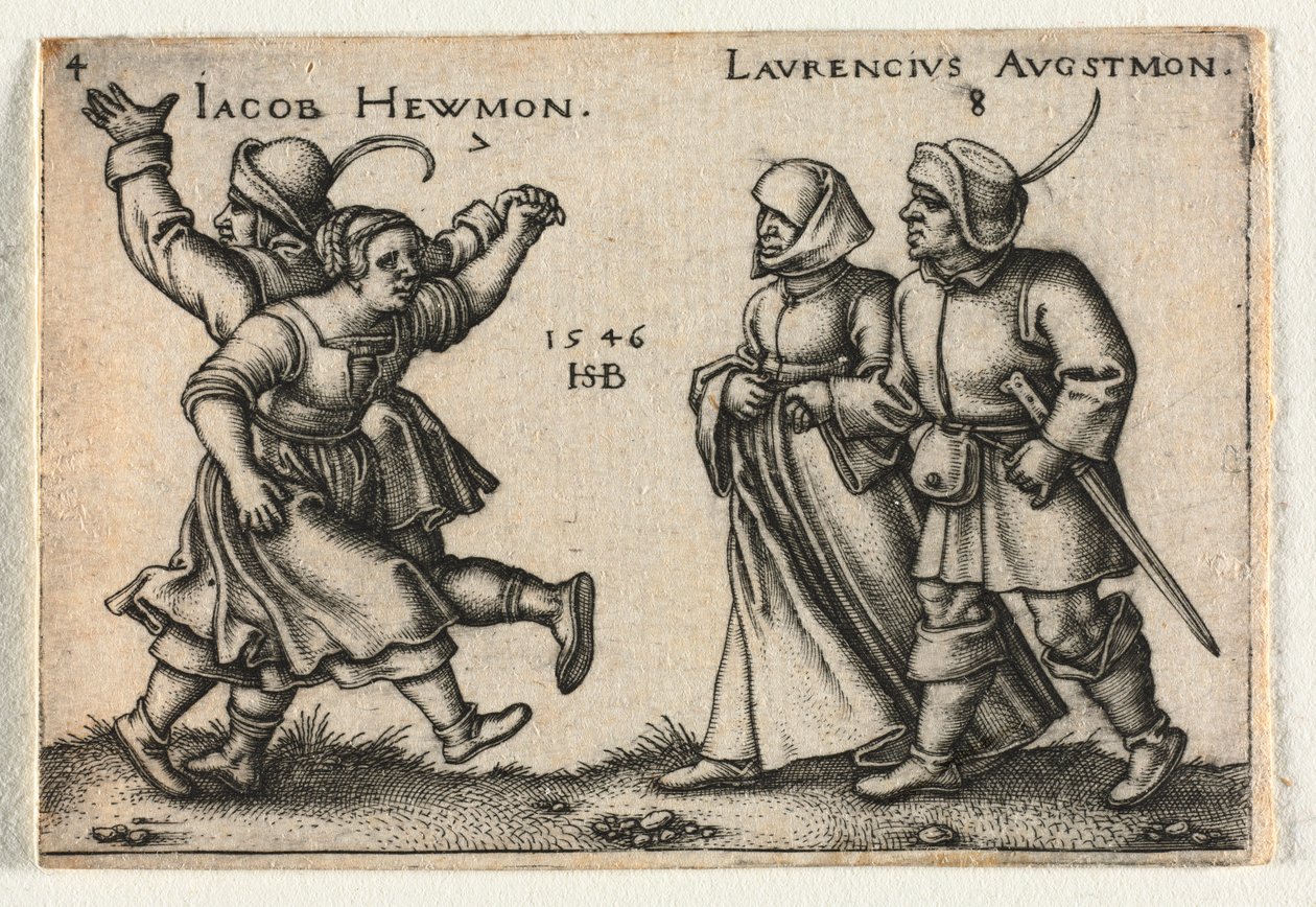Le Mariage paysan ou les Douze Mois : 7 Jacob Hewmon 8-Laurencius Augstmon, 1546 - Hans Sebald Beham