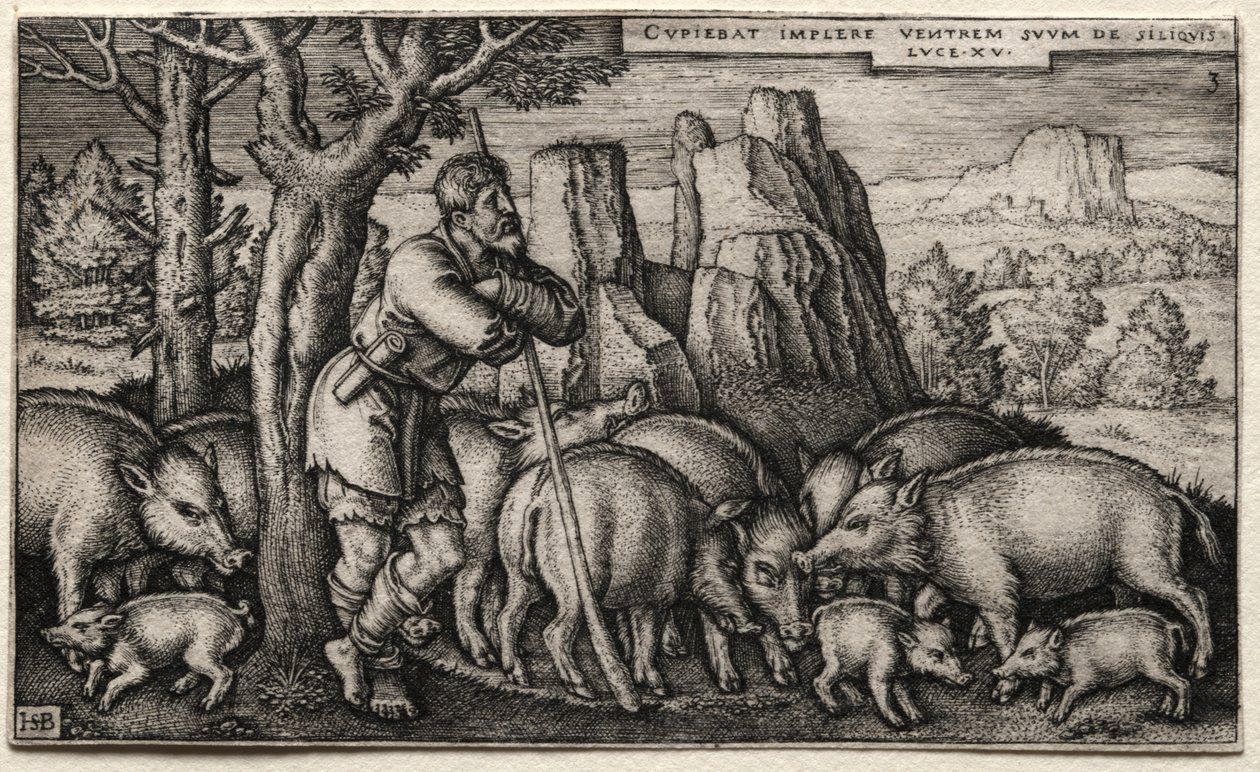 Le fils prodigue : Gardant les porcs - Hans Sebald Beham
