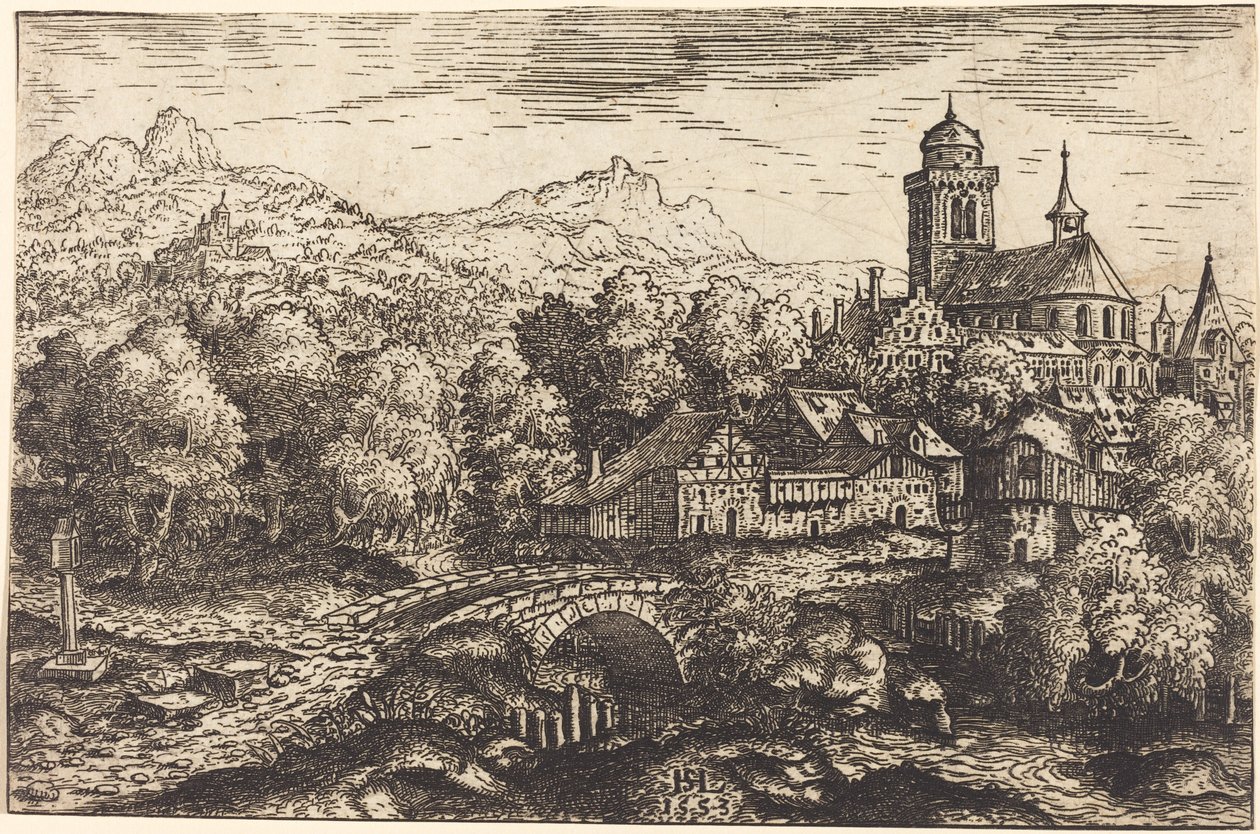 Paysage montagneux avec un village, 1553 - Hans Sebald Lautensack