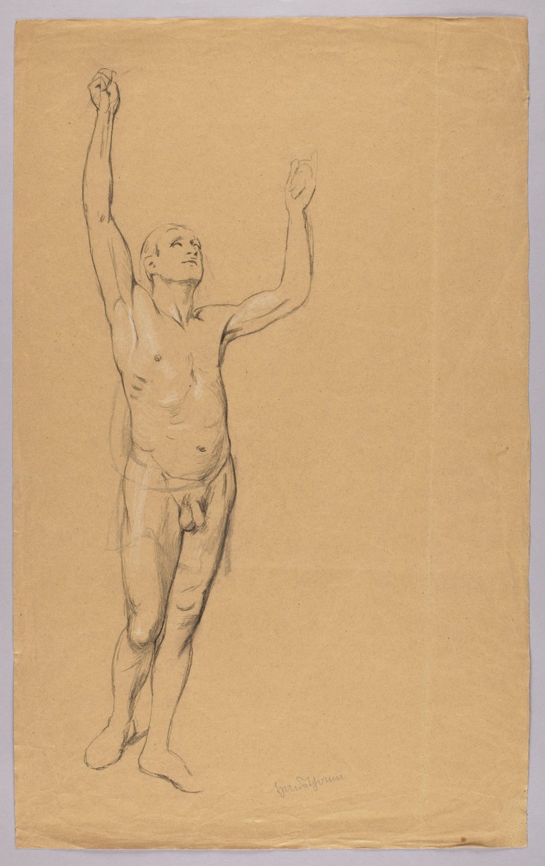 Akt eines Mannes mit erhobenen Armen - Hans Thoma