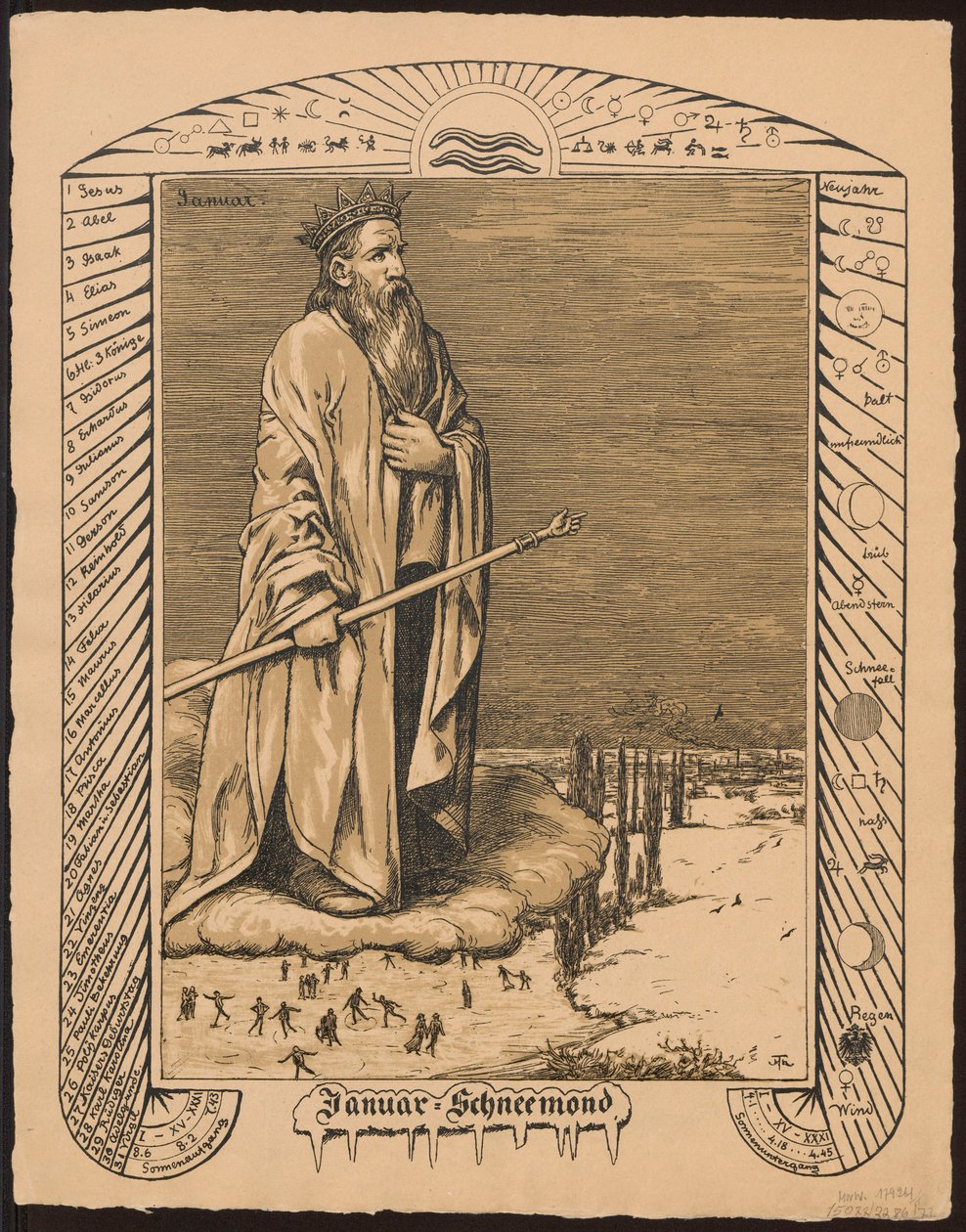 Allégorie de janvier. Projets pour le « Calendrier perpétuel en images », partie I, 1881-1901 (Calendrier perpétuel illustré) - Hans Thoma