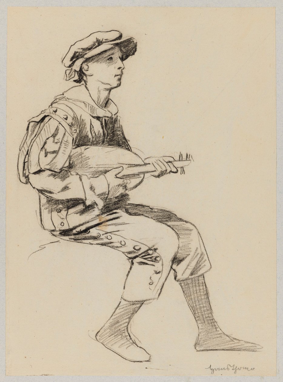 Garçon en costume Renaissance jouant du luth - Hans Thoma