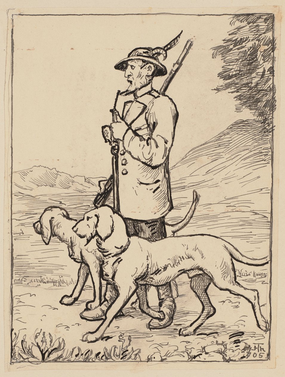 Dessin pour le manuel de lecture : Chasseur - Hans Thoma