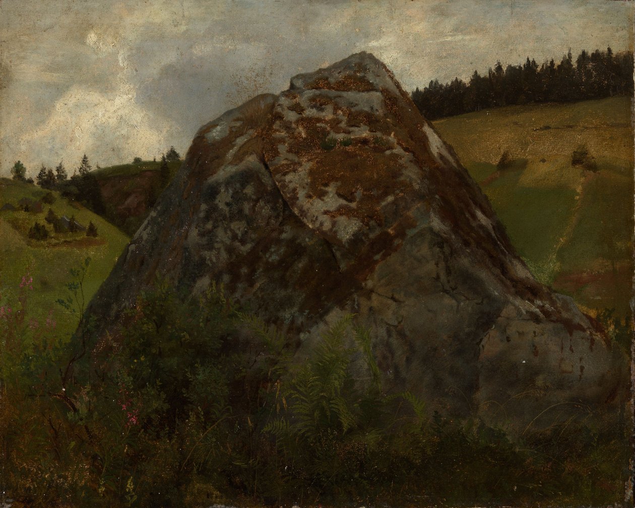 Bloc rocheux dans une vallée verdoyante - Hans Thoma